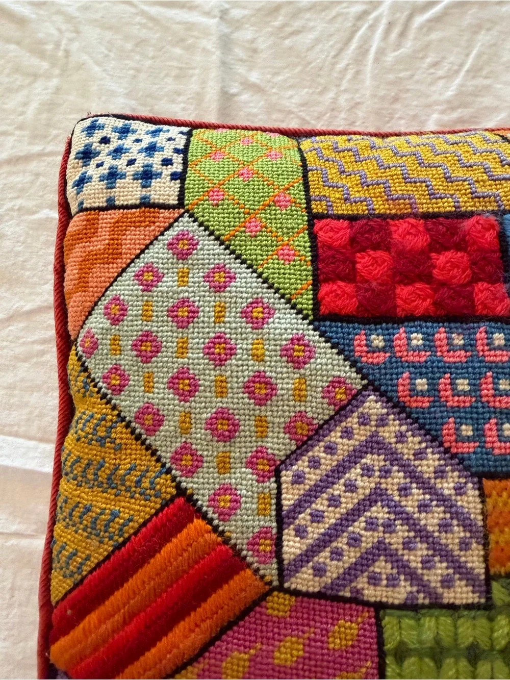 Vintage Colorful Patchwork hand stitched Pillow - Multicolor